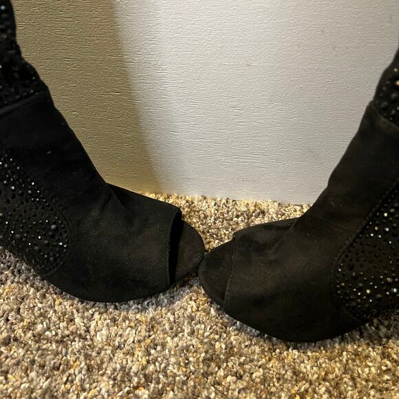 Lauren Lorraine Layla Black Suede Rhinestone Peep Toe Cowboy style Dress Boots - Picture 7 of 9